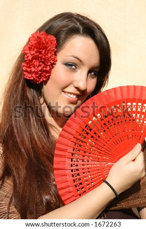 Young Spanish Woman With Red Fan. Stock Photo 1672263 : Shutterstock
