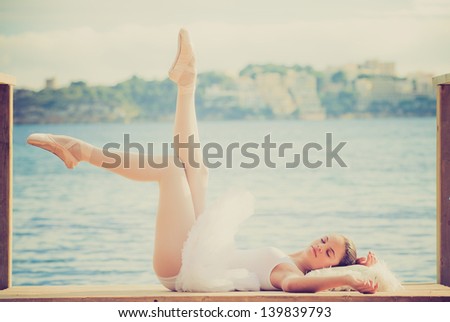 relaxation, woman ballet dancer relaxing in peace