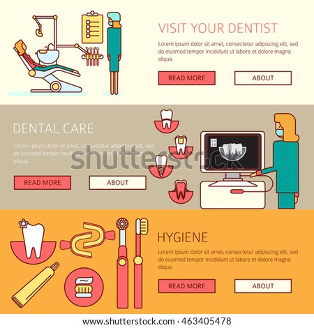 Teeth care horizontal banners set of prophylactic checkup dentist tools and hygiene products flat vector illustration.
Dental X-rays . Diagnosis and prevention of a dentist .