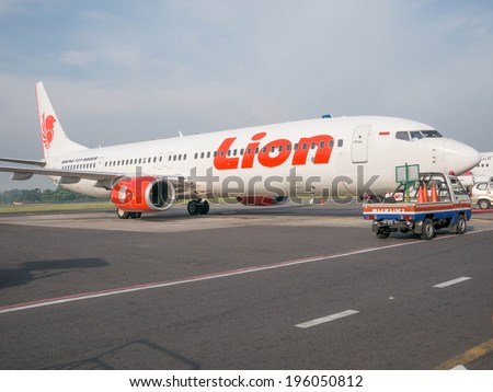 Yogyakarta - May 2014 : Lion Air A320-200 landed in Adisucipto Airport on May 16, 2014. The airline is IndonesiaÃ¢Â?Â?s largest privately run airline, capturing the largest share of the domestic market.