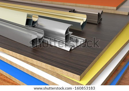 Chipboard with aluminum profiles.