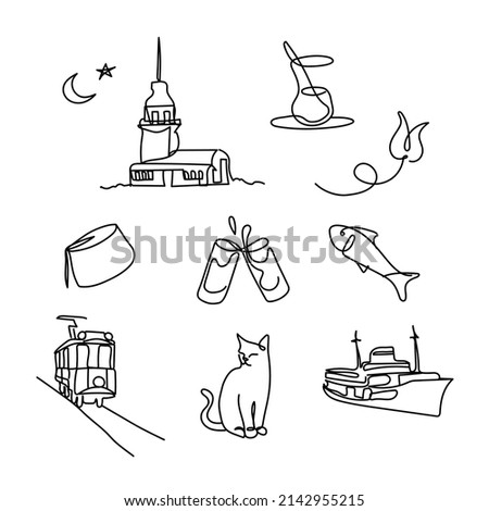 Set of istanbul one line drawings - Continious hand drawn minimalism style vector illustration