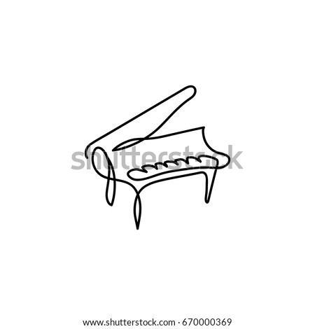 One line piano instrument design - Hand drawn minimalistic style vector illustration