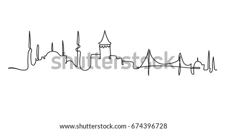 One line Istanbul silhouette design. Hand drawn minimalism style vector illustration.