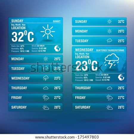 Weather widget app for mobile - vector illustration