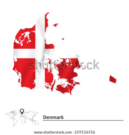 Map of Denmark with flag - vector illustration