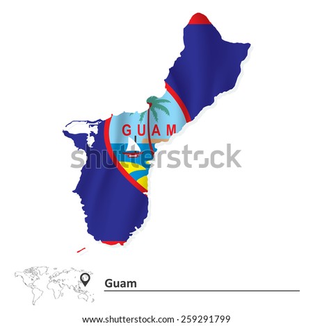 Map of Guam with flag - vector illustration