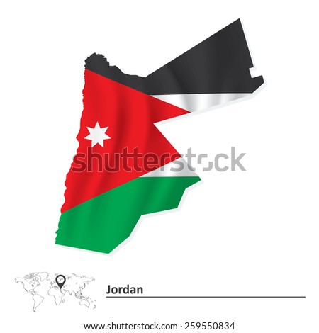 Map of Jordan with flag - vector illustration