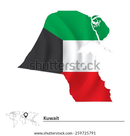 Map of Kuwait with flag - vector illustration