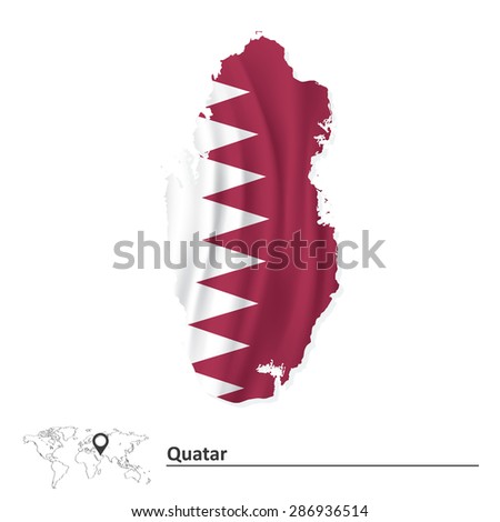 Map of Qatar with flag - vector illustration