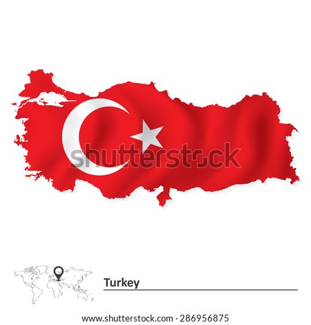 Map of Turkey with flag - vector illustration