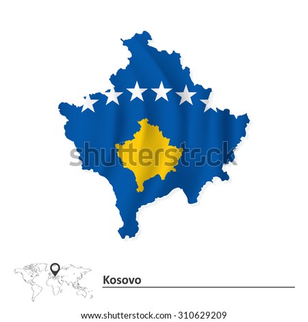 Map of Kosovo with flag - vector illustration