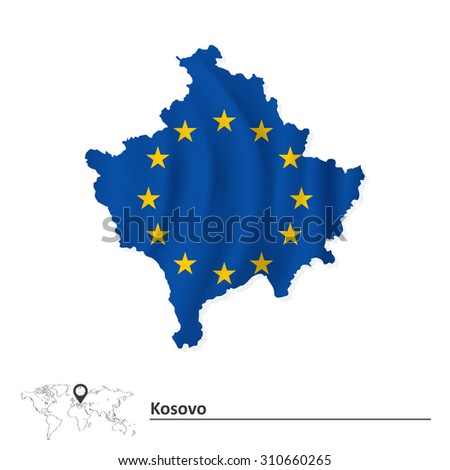 Map of Kosovo with European Union flag - vector illustration
