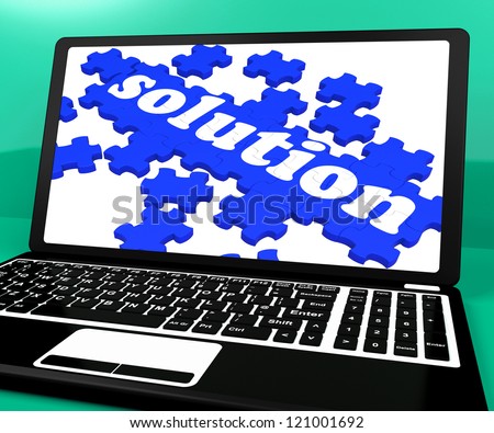 Solution Puzzle On Notebook Showing Computer Applications And Online Solutions