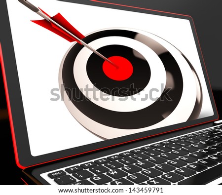 Dartboard On Laptop Shows Effectiveness And Accuracy