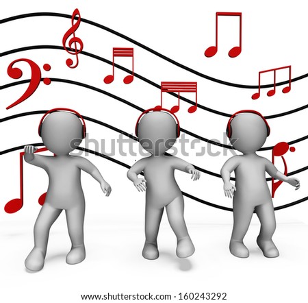 Characters With Headphones Dancing Showing Music Disco And Party