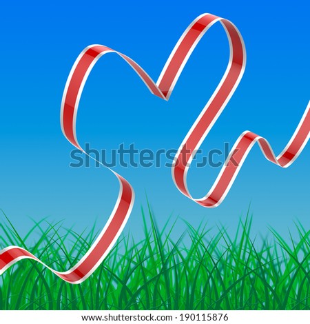 Ribbon Heart Showing Heart Shaped Decoration Or Wedding Party