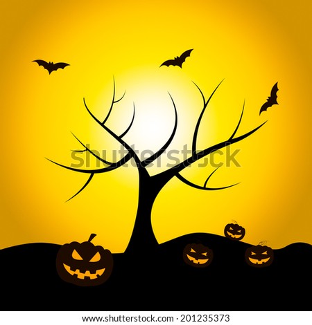 Halloween Tree Showing Trick Or Treat And Fruit Bats