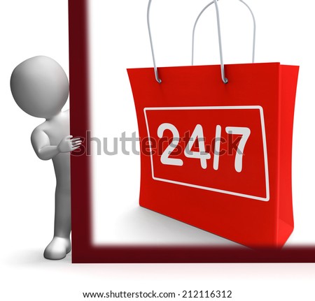 Twenty Four Seven Shopping Sign Showing Open 24/7