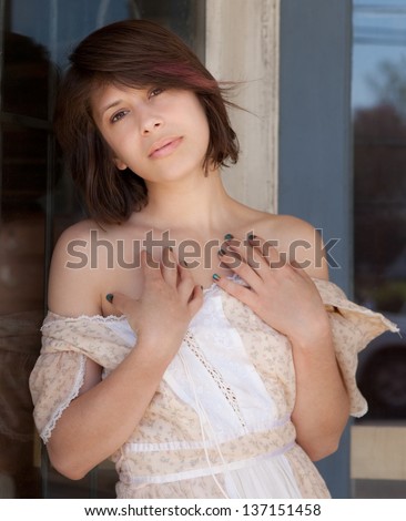 Beautiful Woman in Off-Shoulder Dress