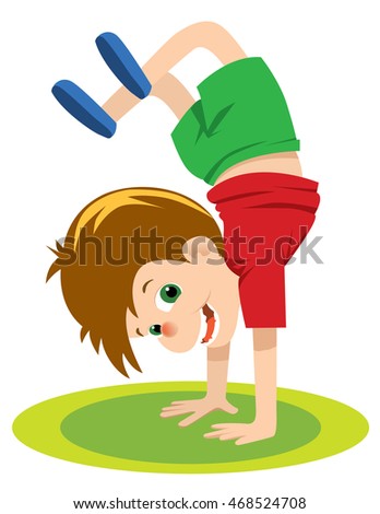 Cheerful boy frolics outdoor. Vector illustration