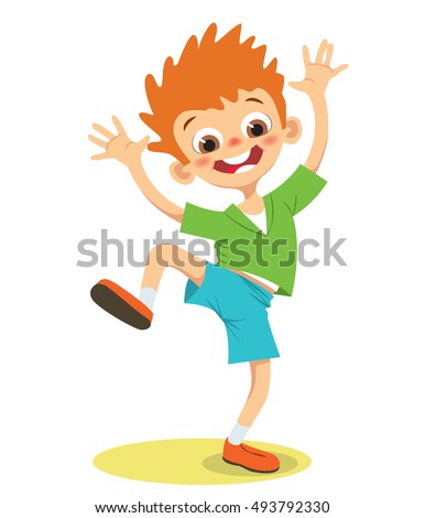 Cheerful boy frolics outdoor. Vector illustration

