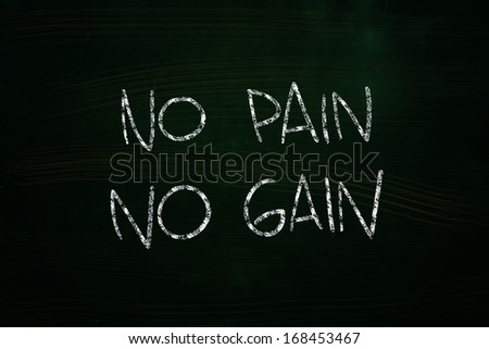No Pain No Gain Lettering, written with Chalk on Blackboard