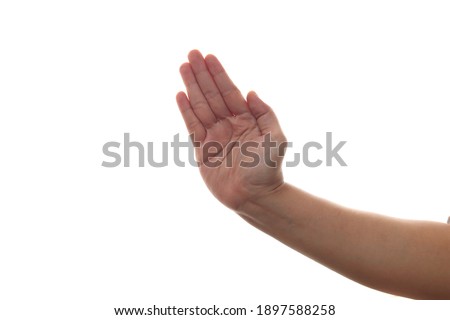 Hand of a person slapping or hitting with palm karate gesture, isolated on white background Stock fotó © 