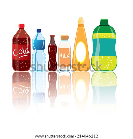 Vector illustration of drink bottles with reflection isolated on white