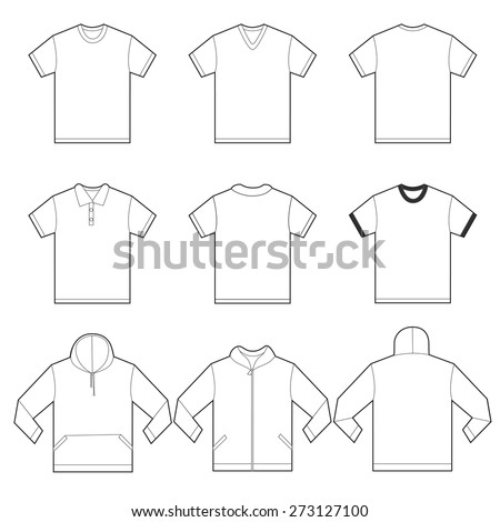 Vector illustration of white shirts template in many variation, front and back design isolated on white