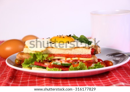 Food photography closeup photo of ham and egg sandwich