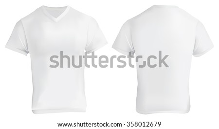 Vector Illustration Of Blank White V-Neck Shirt Template, Front And ...