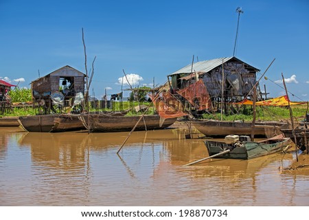 Everyday life along Tonle Sap river,Siem Reap province, Cambodia