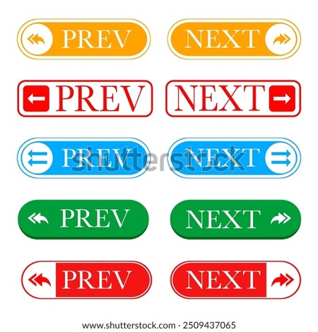 Prev and next button set for web design. Vector illustration.