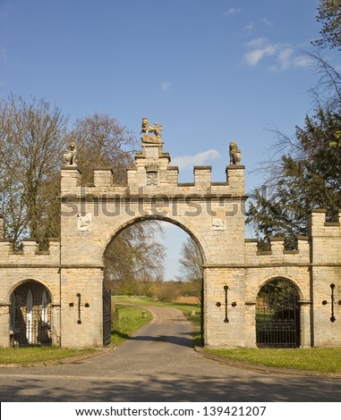 The central entrances to Redbourne Hall Estate form part of the fine grade 11 listed gateway and lodge, detailed with fine stone carvings. Built by John Carr of Yorkshire