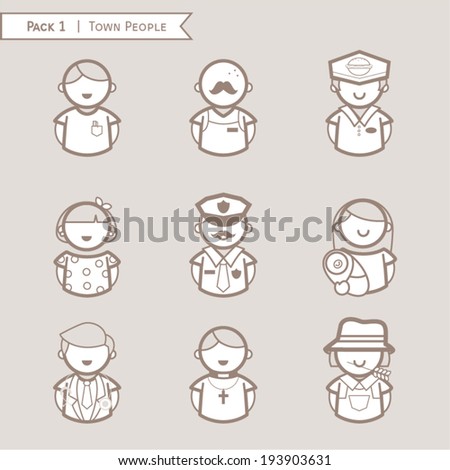 Set town people icon, character people, Occupations. Professions, brown