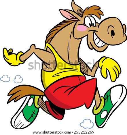 The illustration shows the horse, which deals sports running. Illustration done in cartoon style isolated on white background.