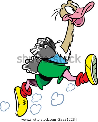 The illustration shows the ostrich, which deals sports running. Illustration done in cartoon style isolated on white background.