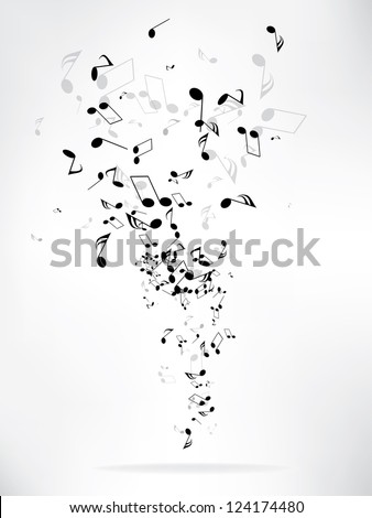 Music notes and shadow.Abstract musical background. Vector illustration.Mensural musical notation.Black notes symbols.Note value.Music staff.