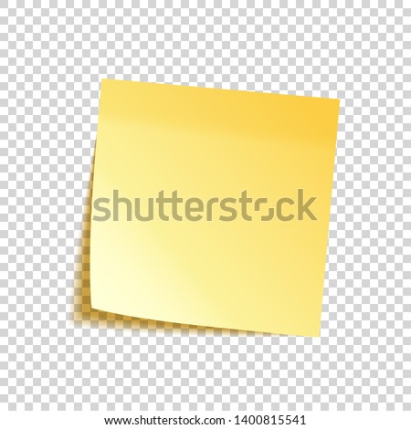 Realistic sticky note with shadow. Yellow paper. Message on notepaper. Reminder. Vector illustration.