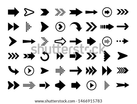 Black Arrows Set on White Background. Arrow, Cursor Icon. Vector Pointers Collection. Back, Next Web Page Sign