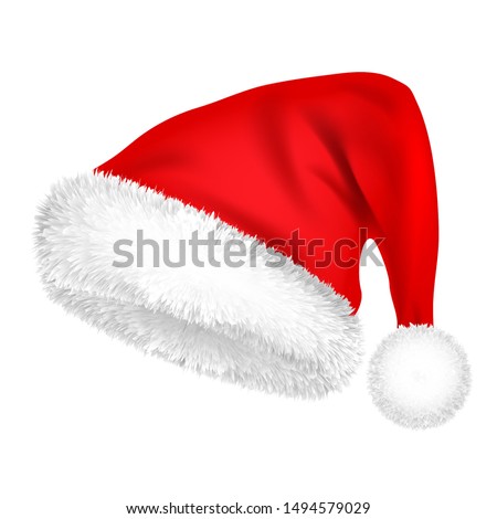 Christmas Santa Claus Hat With Fur. New Year. Winter Cap. Vector illustration.