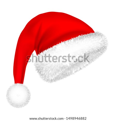 Christmas Santa Claus Hat With Fur. New Year. Winter Cap. Vector illustration.