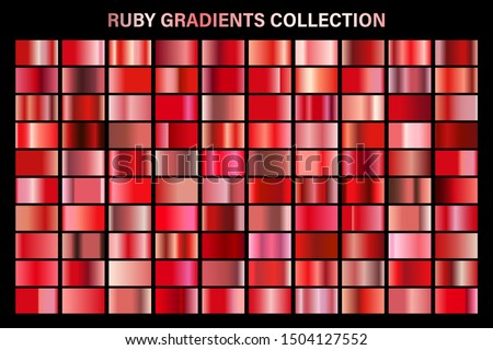 Red ruby glossy gradient, metal foil texture. Color swatch set. Collection of high quality vector gradients. Shiny metallic background. Design element.