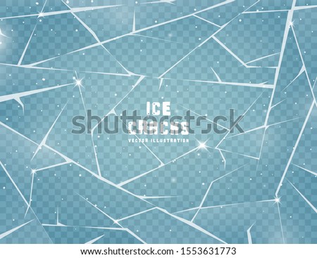 Realistic cracked ice surface. Frozen glass with cracks and scratches. Vector illustration.