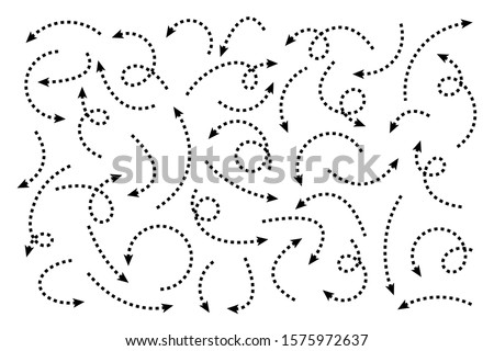 Black Dotted Hand Drawn Arrows Set on White Background. Arrow, Cursor Icon. Vector Pointers Collection. Back, Next Web Page Sign. 