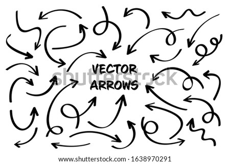 Black Hand Drawn Arrows Set on White Background. Arrow, Cursor Icon. Vector Pointers Collection. Back, Next Web Page Sign. 
