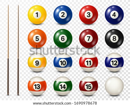 Billiard, pool balls with numbers collection. Realistic glossy snooker ball. White background. Vector illustration.