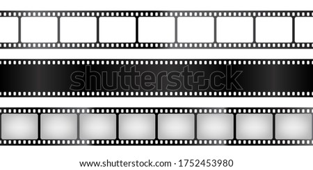 Film strips collection. Old retro cinema movie strip. Vector illustration. Video recording.