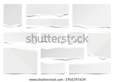 Ripped paper strips isolated on white background. Realistic paper scraps with torn edges. Sticky notes, shreds of notebook pages. Vector illustration. Foto stock © 
